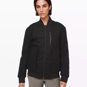 Women’s lululemon athletica Roam Far wool & down Black Bomber Jacket sz 8